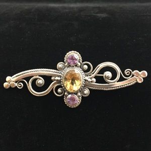 Sterling Silver Amethyst Citrine Brooch